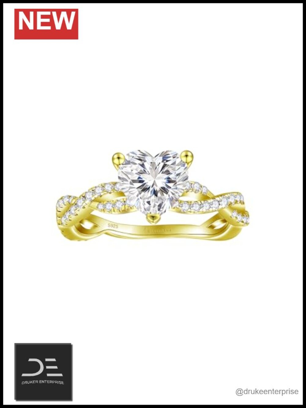 Moissanite Heart Engagement Ring 2ct 925 Silver 18K Gold Plated